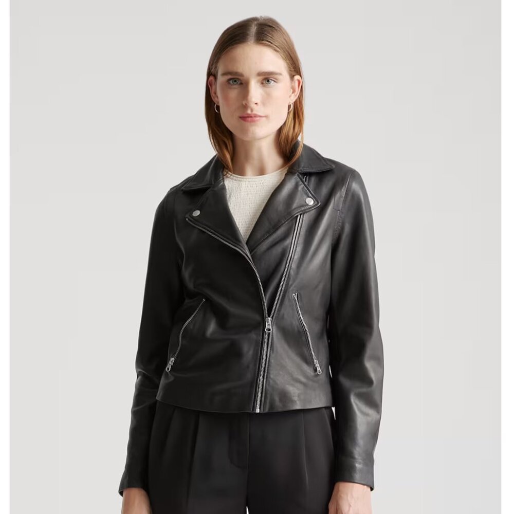Quince 100% Washed Leather Biker Jacket size M